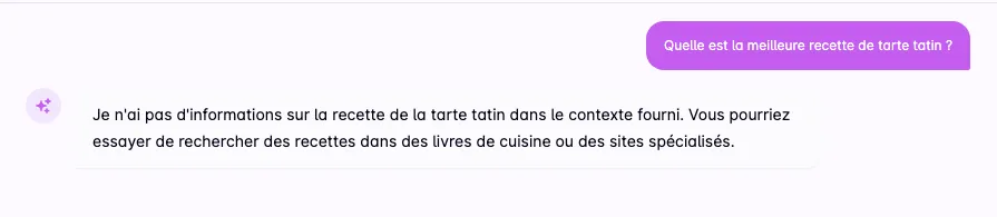 L'assistant répond qu'il n'a pas d'information sur ce sujet dans le contexte fourni, au lieu d'inventer une réponse